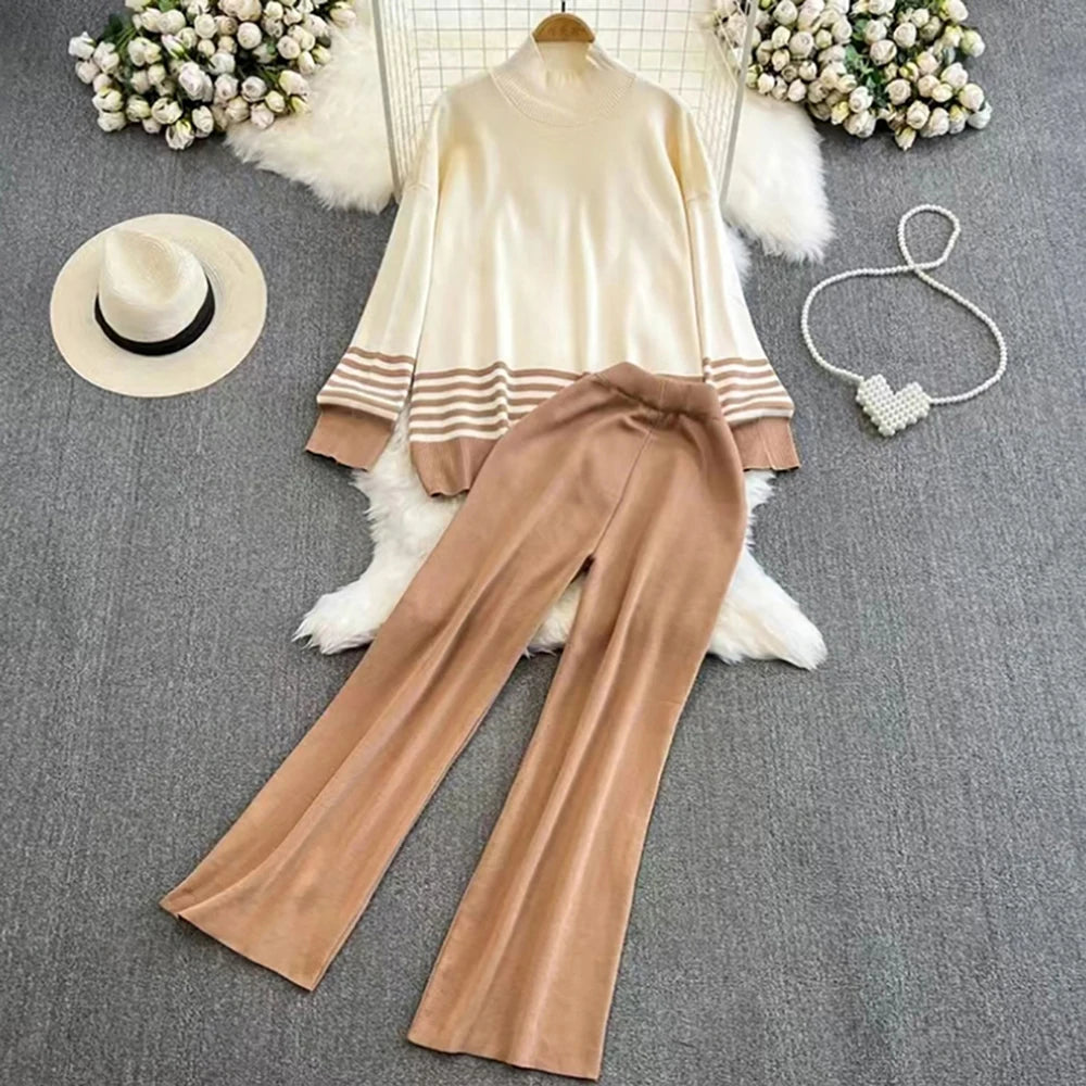 Woman Casual Sets Long Sleeve Sweater+Wide leg pants