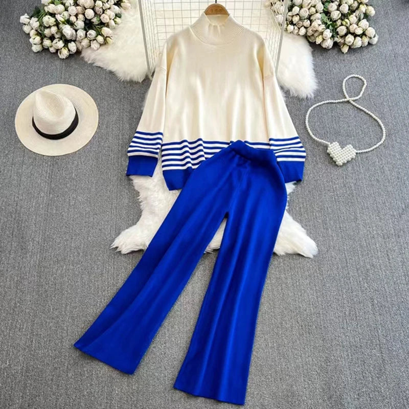 Woman Casual Sets Long Sleeve Sweater+Wide leg pants