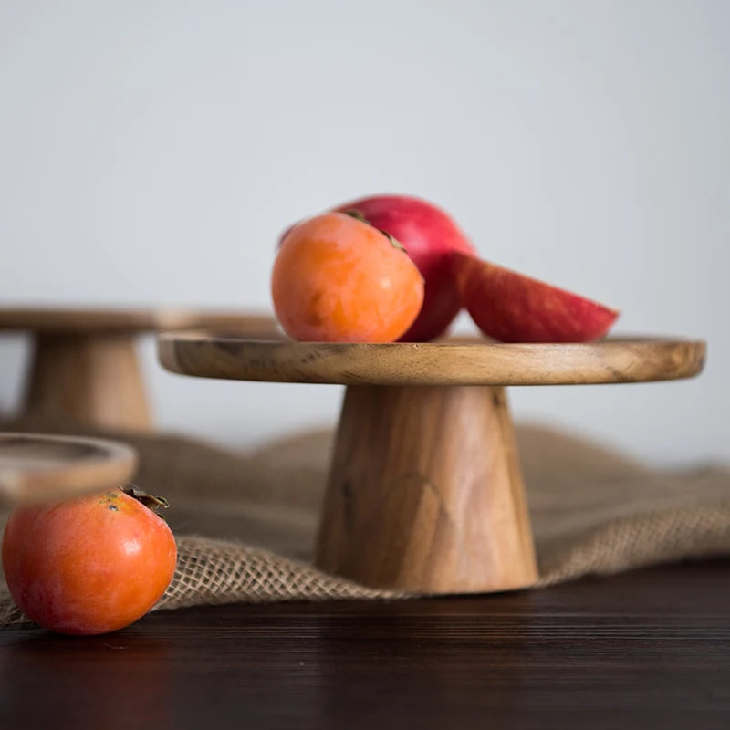 Japanese Style High Stand Round Wooden Plate for Food