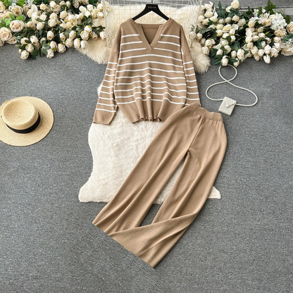 Woman Casual Sets Long Sleeve Sweater+Wide leg pants