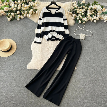 Woman Casual Sets Long Sleeve Sweater+Wide leg pants