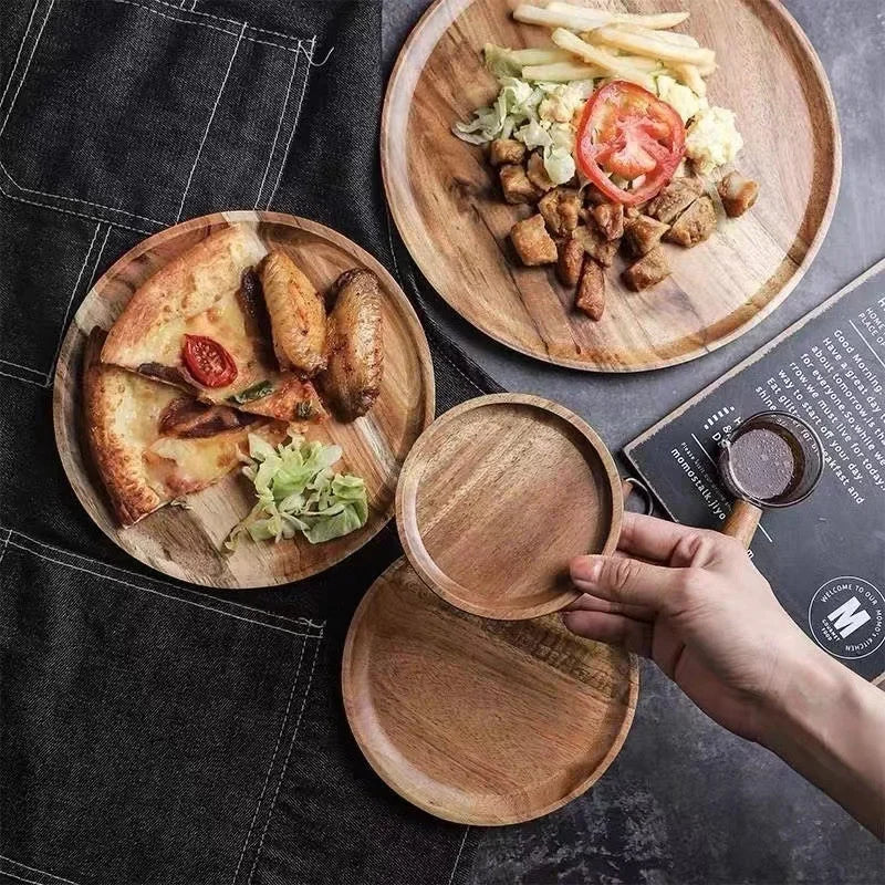 Wooden Tray Round Serving Tray Retro Wood Plates