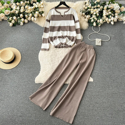 Woman Casual Sets Long Sleeve Sweater+Wide leg pants