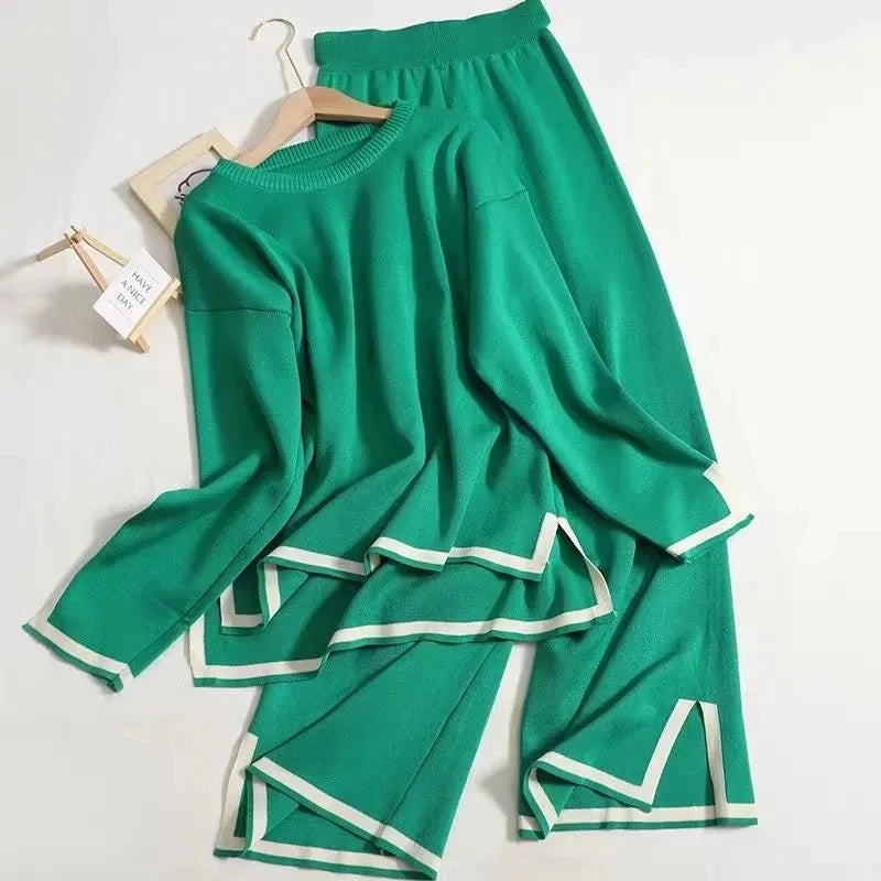 Woman Casual Sets Long Sleeve Sweater+Wide leg pants