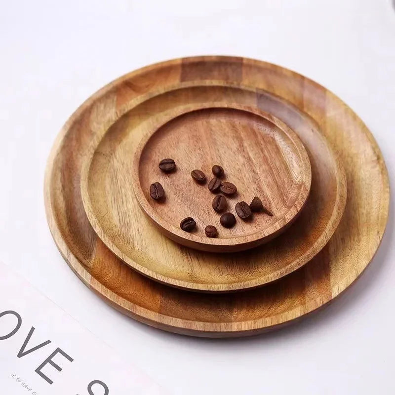 Wooden Tray Round Serving Tray Retro Wood Plates