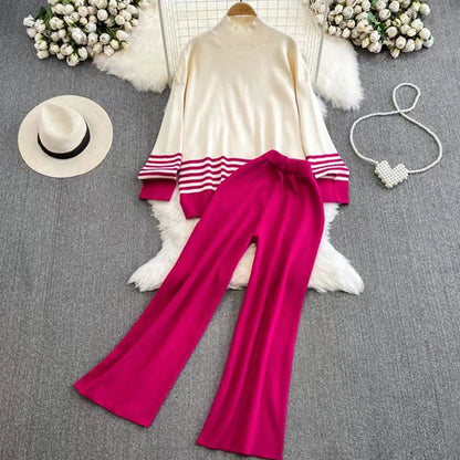 Woman Casual Sets Long Sleeve Sweater+Wide leg pants