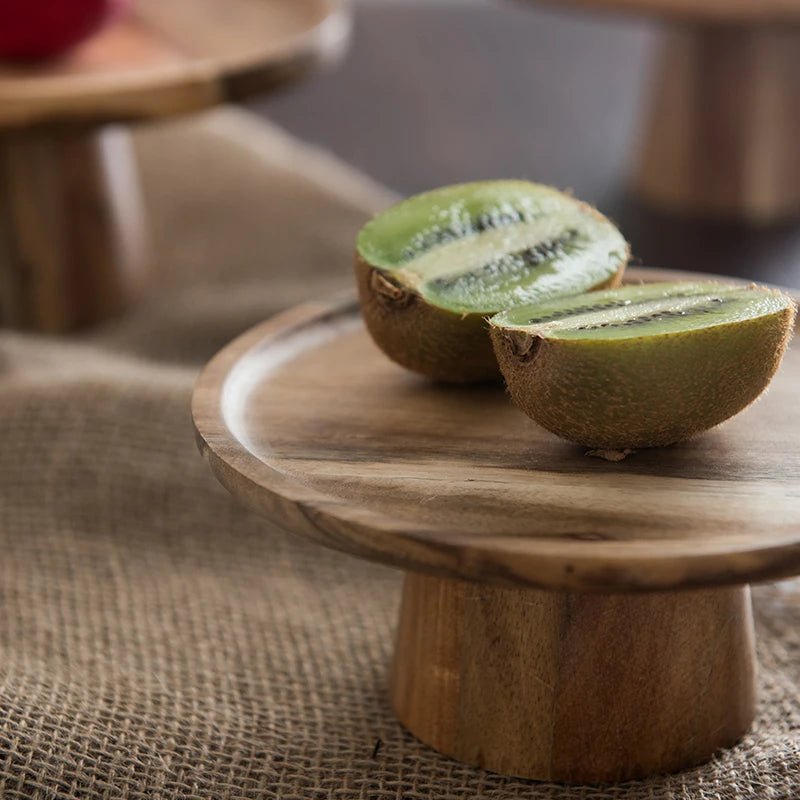 Japanese Style High Stand Round Wooden Plate for Food