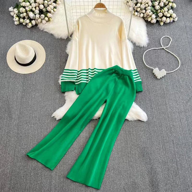 Woman Casual Sets Long Sleeve Sweater+Wide leg pants