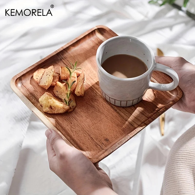 Simple Acacia Wood Tray for Kitchen