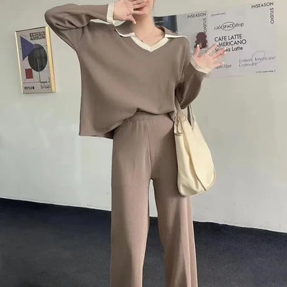 Woman Casual Sets Long Sleeve Sweater+Wide leg pants