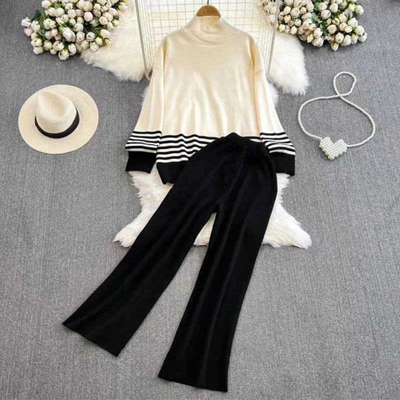 Woman Casual Sets Long Sleeve Sweater+Wide leg pants