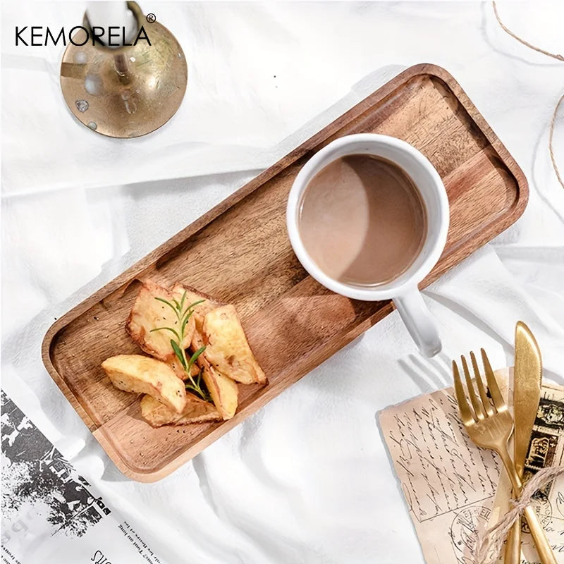 Simple Acacia Wood Tray for Kitchen