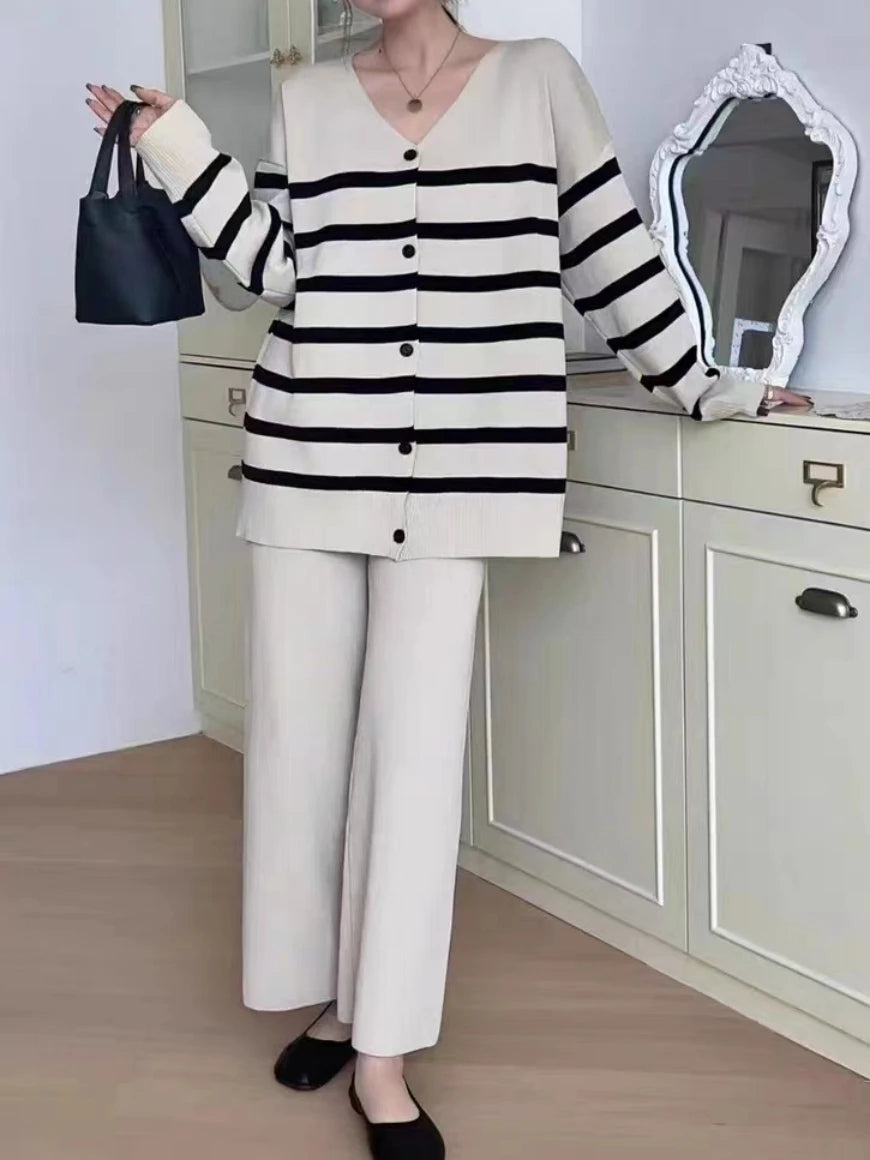 Woman Casual Sets Long Sleeve Sweater+Wide leg pants