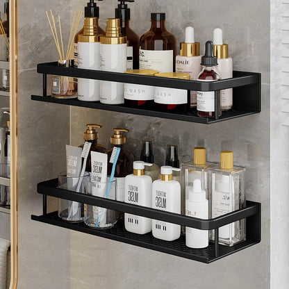 Black Aluminum Toilet Rack Wall-mounted Bathroom Shelves