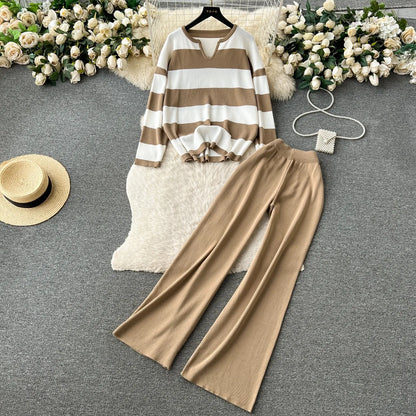 Woman Casual Sets Long Sleeve Sweater+Wide leg pants