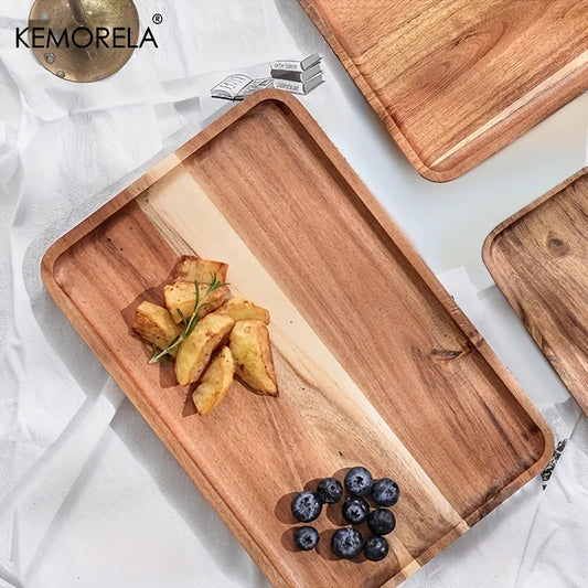 Simple Acacia Wood Tray for Kitchen