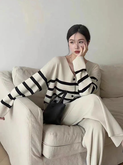 Woman Casual Sets Long Sleeve Sweater+Wide leg pants