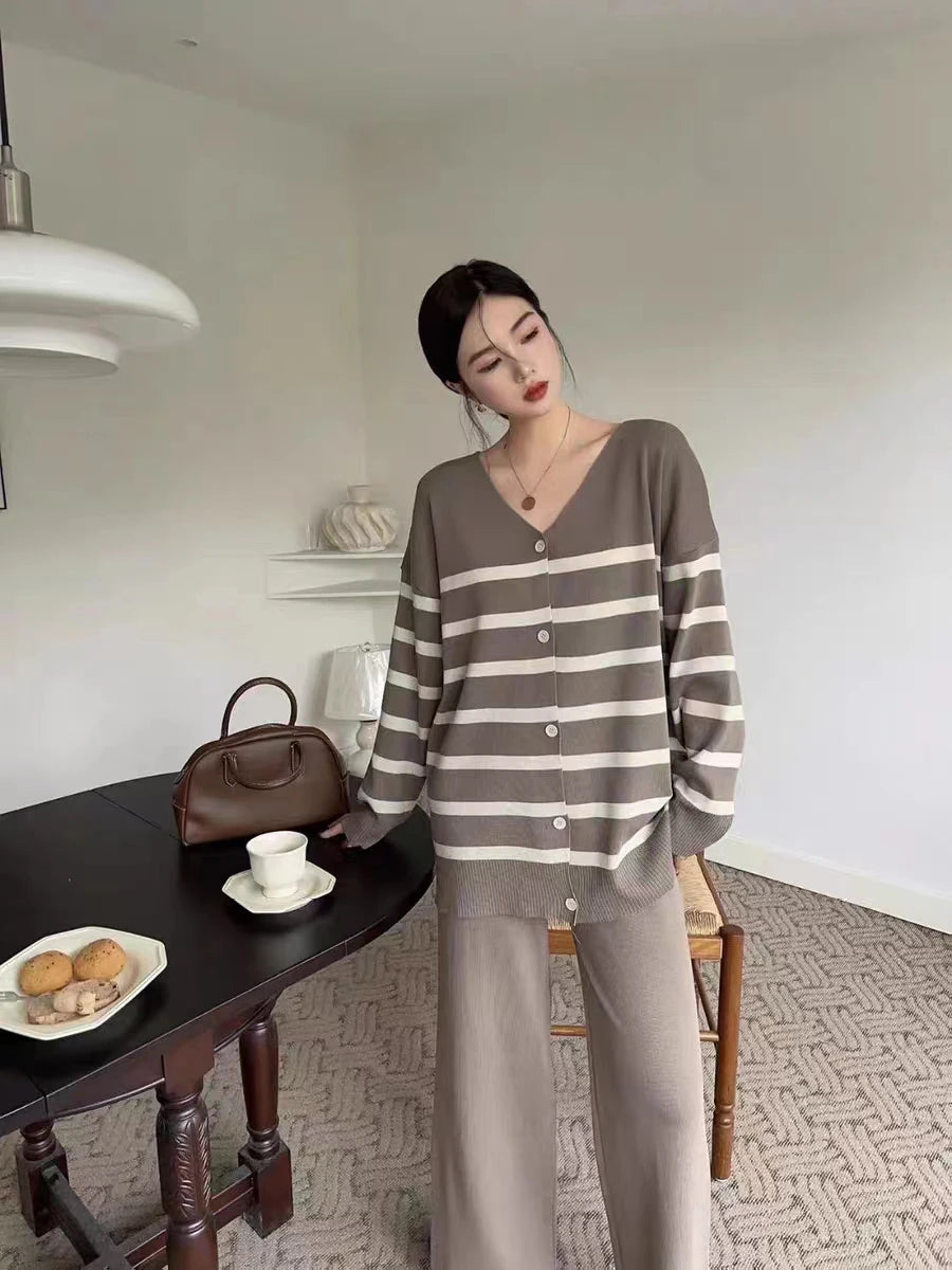 Woman Casual Sets Long Sleeve Sweater+Wide leg pants