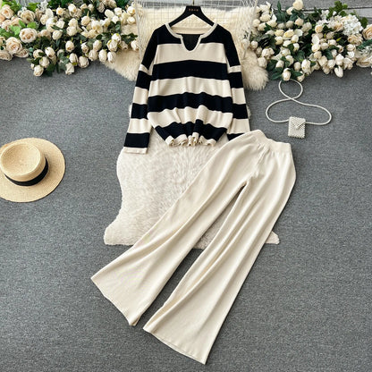 Woman Casual Sets Long Sleeve Sweater+Wide leg pants