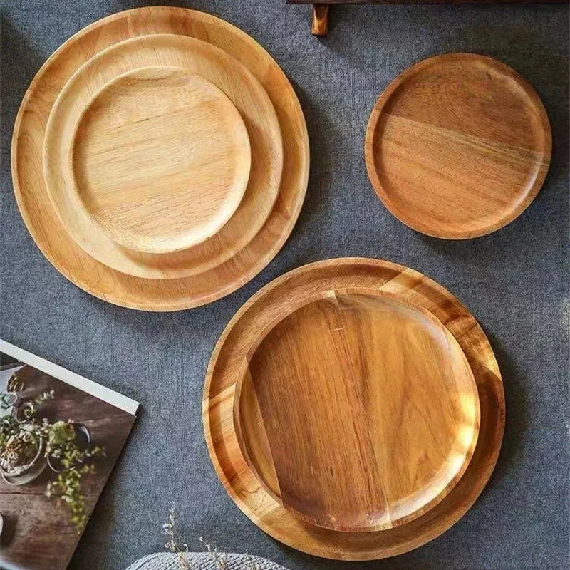 Wooden Tray Round Serving Tray Retro Wood Plates