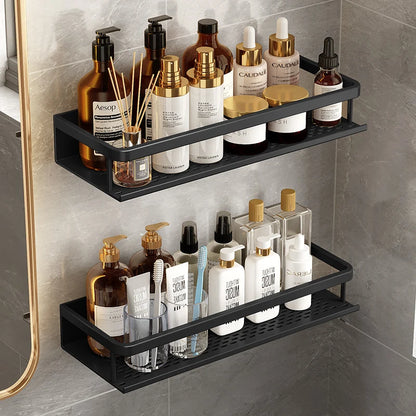 Black Aluminum Toilet Rack Wall-mounted Bathroom Shelves