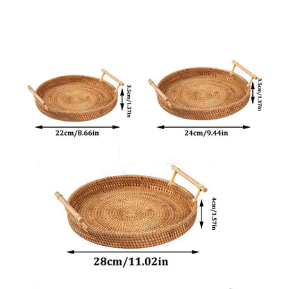 1PC Rattan Storage Round Tray Picnic Tray