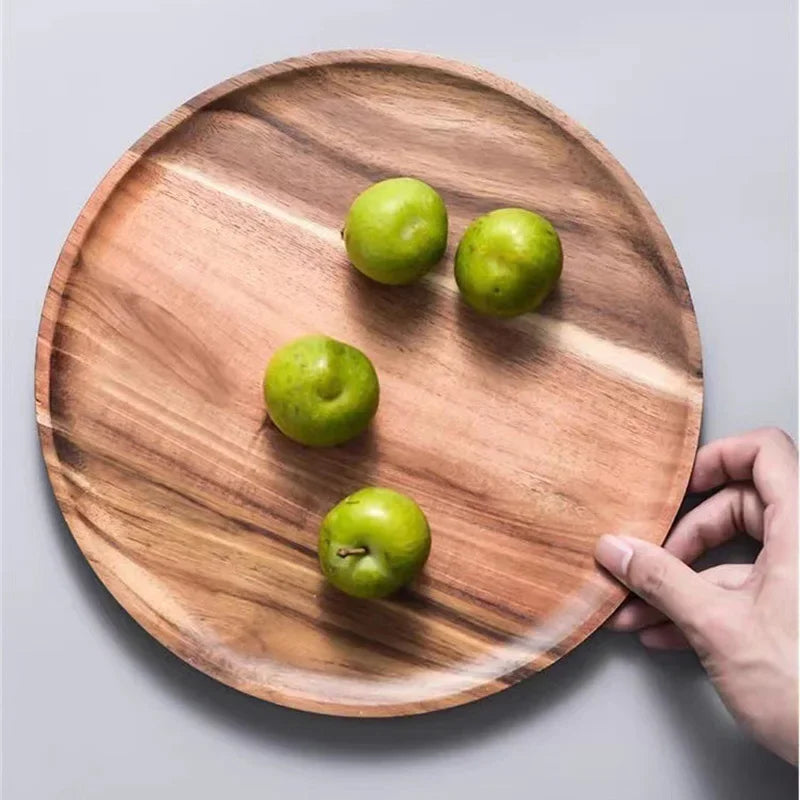 Wooden Tray Round Serving Tray Retro Wood Plates