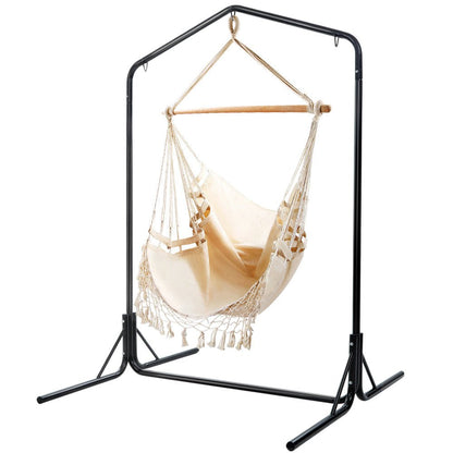 Outdoor Hammock Chair with Stand Tassel Hanging Rope Hammocks Cream-0